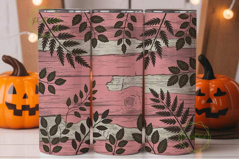 Pink Rustic Leaves 20oz Tumbler Wrap Sublimation PixelChick 