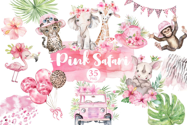 Pink Safari Clipart | Baby Shower PNG Bundle SVG GlamArtZhanna 
