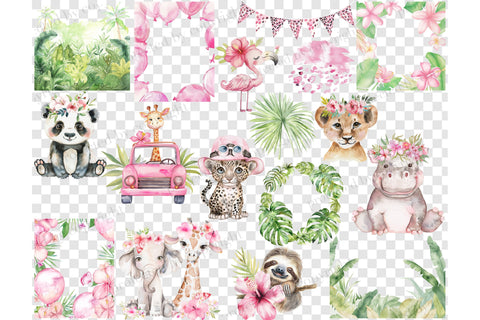 Pink Safari Clipart | Baby Shower PNG Bundle SVG GlamArtZhanna 