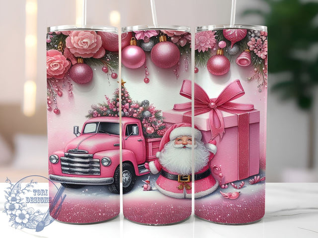 Pink Santa 20oz Skinny Tumbler, Pink Christmas Tumbler Png, Straight & Tapered Tumbler Wrap, Instant Digital Download Sublimation ToriDesigns 