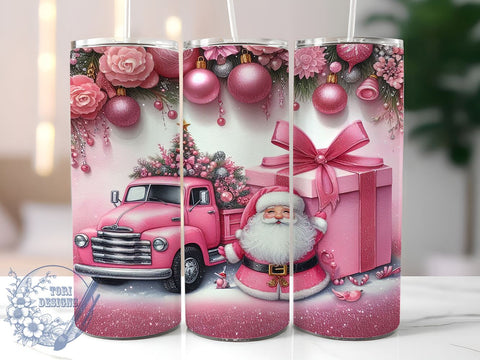 Pink Santa 20oz Skinny Tumbler, Pink Christmas Tumbler Png, Straight & Tapered Tumbler Wrap, Instant Digital Download Sublimation ToriDesigns 