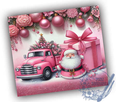 Pink Santa 20oz Skinny Tumbler, Pink Christmas Tumbler Png, Straight & Tapered Tumbler Wrap, Instant Digital Download Sublimation ToriDesigns 