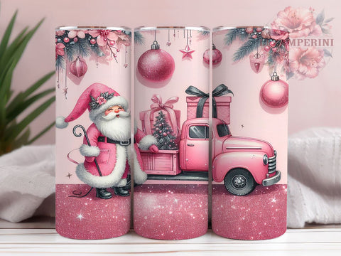 Pink Santa 20oz Tumbler Wrap PNG, Pink Christmas Truck Tumbler Png, Straight & Tapered Tumbler Wrap, Instant Digital Download Sublimation Li Zamperini 