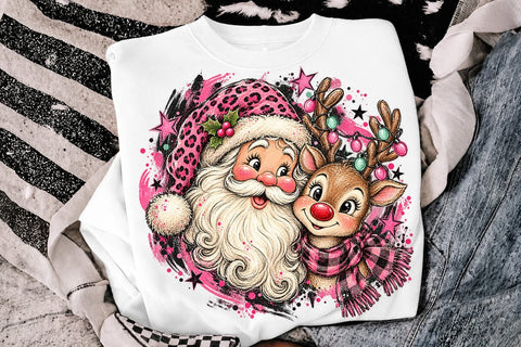 Pink Santa And Reindeer Sublimation PNG SVG DesignDestine 