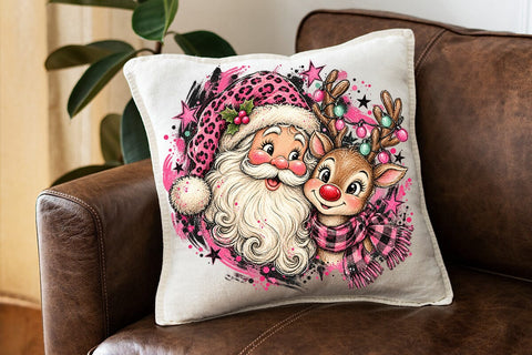 Pink Santa And Reindeer Sublimation PNG SVG DesignDestine 