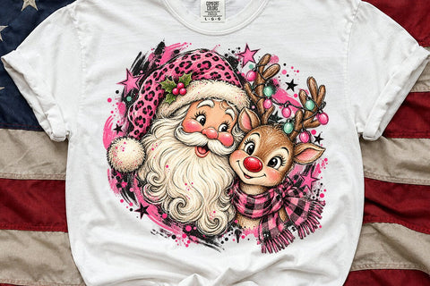 Pink Santa And Reindeer Sublimation PNG SVG DesignDestine 