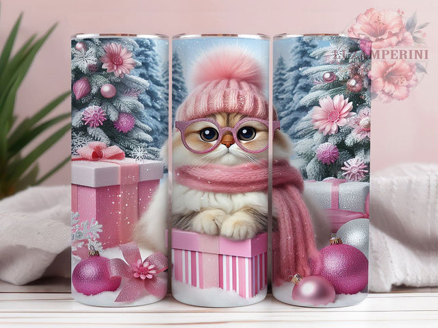 Pink Santa Cat Christmas Tumbler, Santa Cat Wrap, Holiday Mug Design, Sublimation Wrap, Festive Drinkware, Cute Winter Gift, Kitty Christmas Cup Sublimation Li Zamperini 