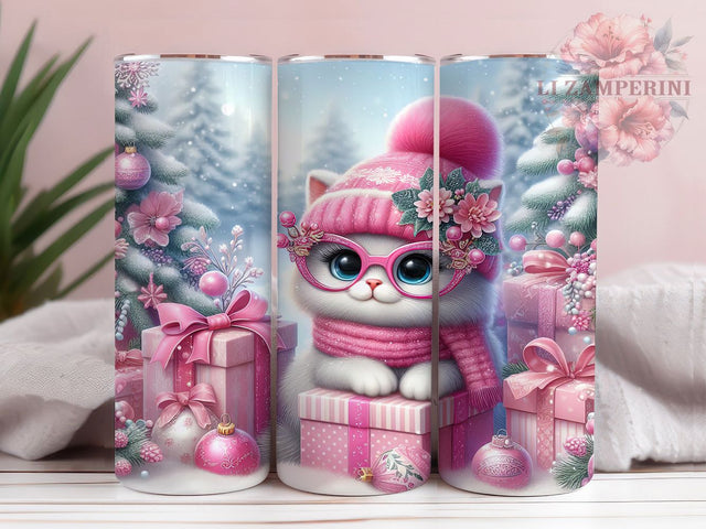 Pink Santa Cat Christmas Tumbler, Santa Cat Wrap, Holiday Mug Design, Sublimation Wrap, Festive Drinkware, Cute Winter Gift, Kitty Christmas Cup Sublimation Li Zamperini 