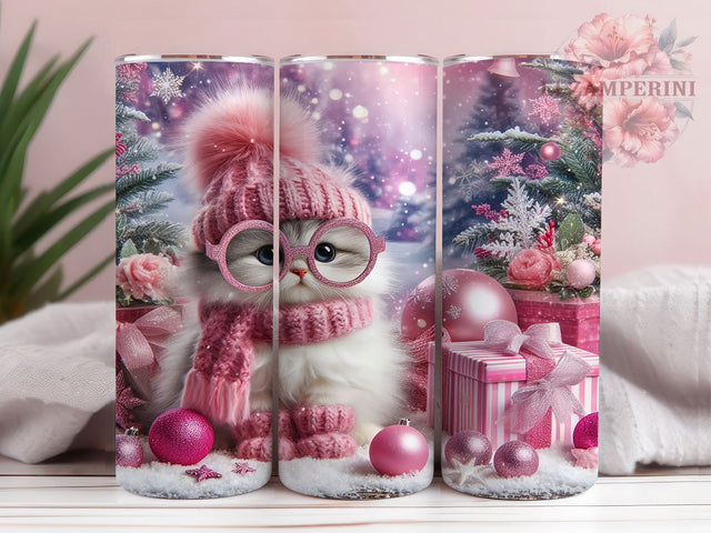 Pink Santa Cat Christmas Tumbler, Santa Cat Wrap, Holiday Mug Design, Sublimation Wrap, Festive Drinkware, Cute Winter Gift, Kitty Christmas Cup Sublimation Li Zamperini 