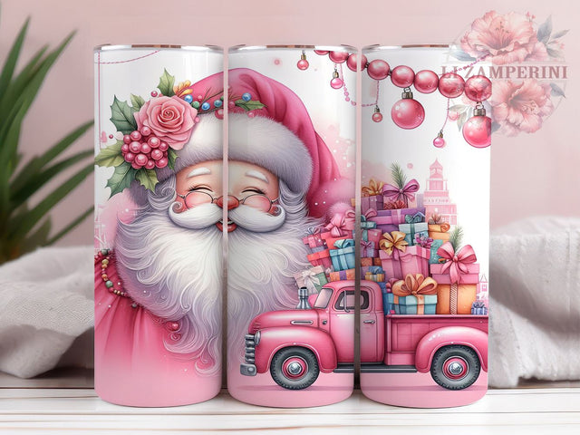 Pink Santa Christmas 20oz Tumbler Wrap PNG, Pink Christmas Truck Tumbler Png, Straight & Tapered Tumbler Wrap, Instant Digital Download Sublimation Li Zamperini 