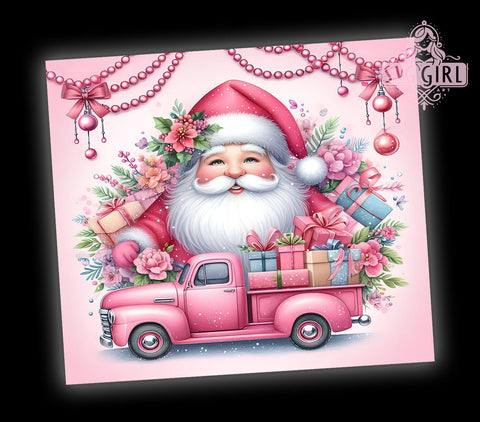 Pink Santa Christmas 20oz Tumbler Wrap Sublimation Design, Straight Tapered Tumbler Wrap, Pink Christmas Tumbler Png, Instant Digital Download Sublimation SvggirlplusArt 