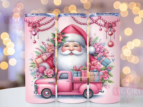Pink Santa Christmas 20oz Tumbler Wrap Sublimation Design, Straight Tapered Tumbler Wrap, Pink Christmas Tumbler Png, Instant Digital Download Sublimation SvggirlplusArt 
