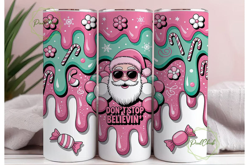 Pink Santa Christmas 20oz Tumbler Wrap Sublimation PixelChick 