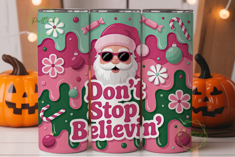 Pink Santa Christmas 20oz Tumbler Wrap Sublimation PixelChick 