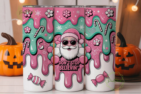 Pink Santa Christmas 20oz Tumbler Wrap Sublimation PixelChick 