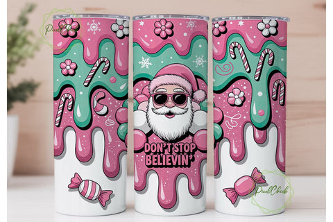 Pink Santa Christmas 20oz Tumbler Wrap Sublimation PixelChick 
