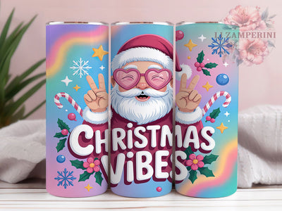 Pink Santa Christmas Vibes Tumbler, Christmas Vibes Wrap, Festive Santa Sublimation, Cute Holiday Cup, 20Oz Skinny Tumbler Wrap, Whimsical Santa Mug, Merry Christmas Design Sublimation Li Zamperini 