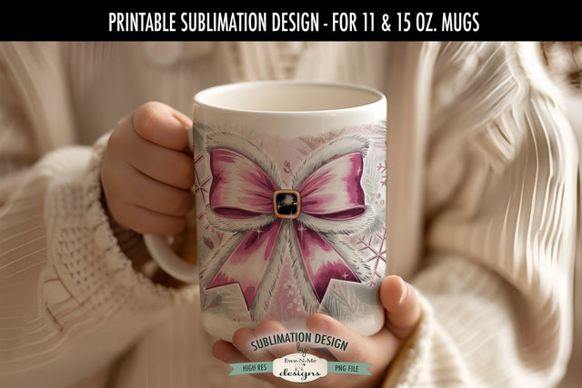 Pink Santa Coquette Bow 11 & 15 oz Mug Sublimation Design Sublimation Ewe-N-Me Designs 