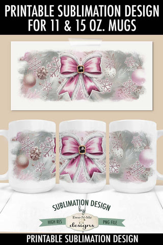 Pink Santa Coquette Bow 11 & 15 oz Mug Sublimation Design Sublimation Ewe-N-Me Designs 