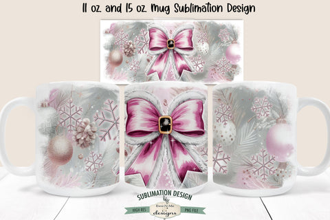Pink Santa Coquette Bow 11 & 15 oz Mug Sublimation Design Sublimation Ewe-N-Me Designs 