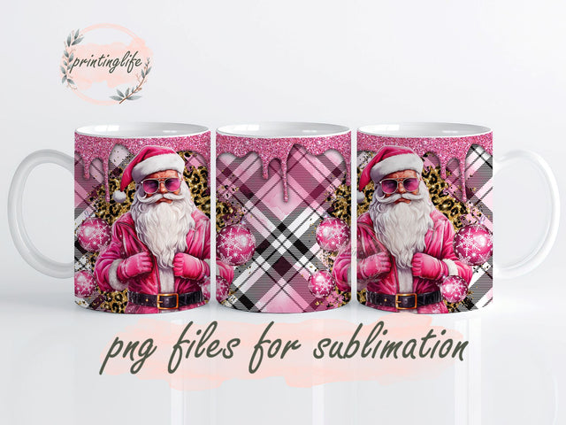 Pink Santa Mug Wrap Sublimation Digital Download Pink Glitter Christmas Design Gold Leopard Mug Sublimation PrintingLife 