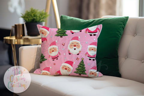 Pink Santas and Trees Seamless Pattern Digital Pattern Dez Custom Creations 