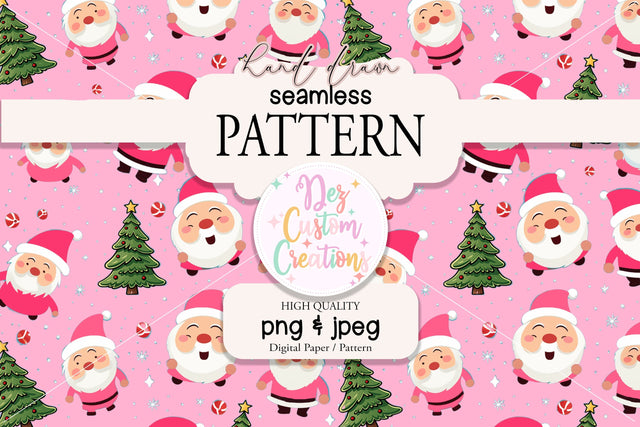 Pink Santas and Trees Seamless Pattern Digital Pattern Dez Custom Creations 