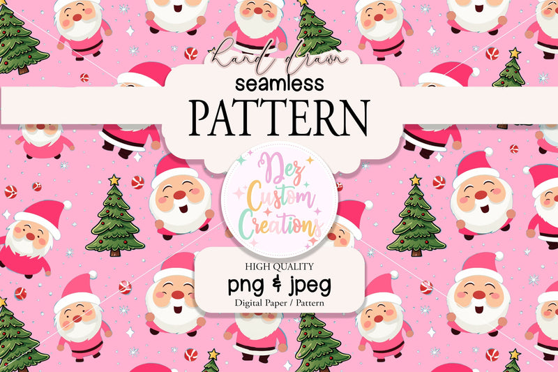 Pink Santas and Trees Seamless Pattern Digital Pattern Dez Custom Creations 