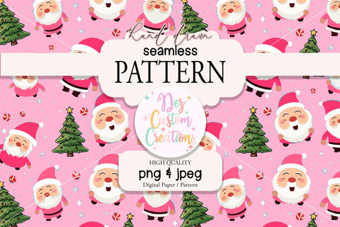 Pink Santas and Trees Seamless Pattern Digital Pattern Dez Custom Creations 
