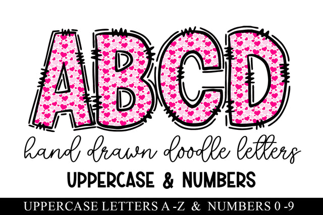 Pink Scattered Hearts Valentine Doodle Letter Alphabet Sublimation BijouBay 