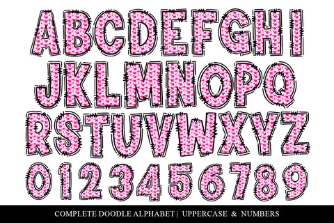 Pink Scattered Hearts Valentine Doodle Letter Alphabet Sublimation BijouBay 