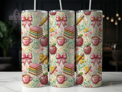 Pink School Bows 20oz Tumbler, Pink School Bows, 20oz Tumbler Wrap, Sublimation Design, Cute Coquette Art, Digital Download, Tumbler PNG, Pink Bow Wrap Sublimation SvggirlplusArt 