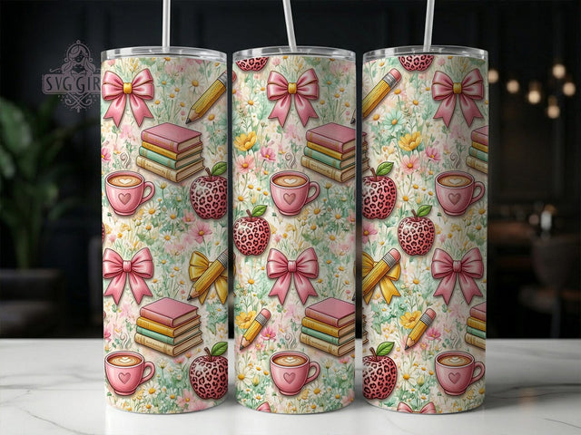 Pink School Bows 20oz Tumbler, Pink School Bows, 20oz Tumbler Wrap, Sublimation Design, Cute Coquette Art, Digital Download, Tumbler PNG, Pink Bow Wrap Sublimation SvggirlplusArt 
