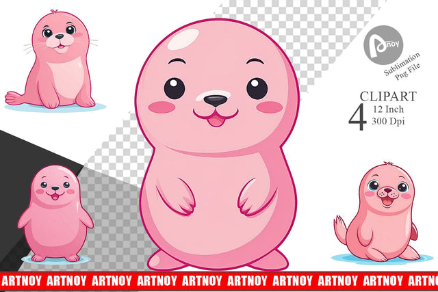 Pink Seal Valentine Clipart Sublimation artnoy 