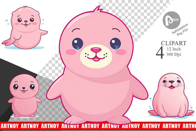 Pink Seal Valentine Clipart Sublimation artnoy 