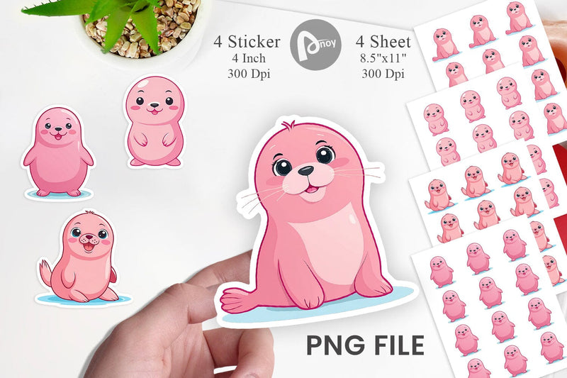 Pink Seal Valentine Sticker Sublimation artnoy 