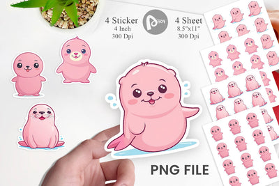 Pink Seal Valentine Sticker Sublimation artnoy 