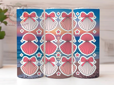 Pink Seashell Bow 20oz Tumbler, Pink Seashell Art, Sticker Sheet Illustration, Sublimation Tumbler Wrap, 20oz Tumbler, Cute Girly Gift, Coastal Summer Style Sublimation Lara' s Designs 