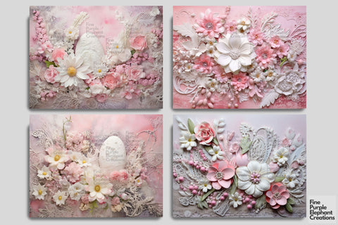 Pink Shabby Chic Easter Digital Junk Journal Double Pages | Spring Bunny Digital Pattern Fine Purple Elephant Creations 