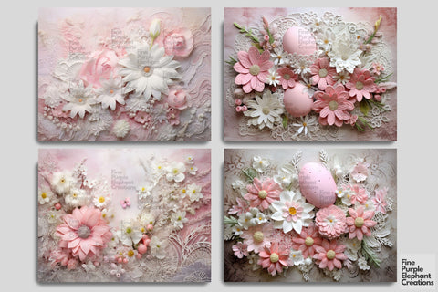 Pink Shabby Chic Easter Digital Junk Journal Double Pages | Spring Bunny Digital Pattern Fine Purple Elephant Creations 