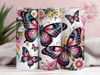 Pink Silver Butterfly 20oz Tumbler Wrap, Pink Wings, Black Accents, Silver Patterns, Turquoise Butterflies, Elegant Wrap, Sublimation PNG Sublimation Li Zamperini 