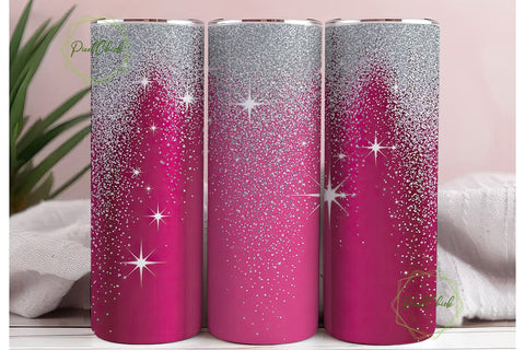 Pink Silver Glitter 20oz Tumbler Wrap Sublimation PixelChick 
