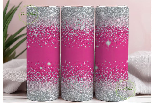 Pink Silver Glitter 20oz Tumbler Wrap Sublimation PixelChick 