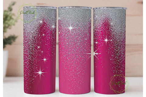 Pink Silver Glitter 20oz Tumbler Wrap Sublimation PixelChick 
