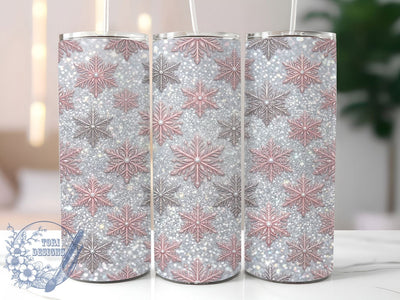 Pink Silver Snowflakes 20oz Tumbler, Pink Snowflakes, Silver Snowflakes, Pink Silver Tumbler, Snowflake Tumbler, 20oz Tumbler Wrap, Pink Winter PNG, Silver Snowflake PNG Sublimation ToriDesigns 