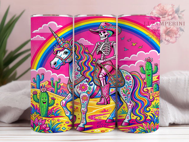 Pink Skeleton Cowgirl Unicorn 20oz Tumbler, Kawaii Goth, Western Spooky, Pastel Bones, Magical Ranch, Girly Horror, Neon Fantasy, Sublimation Wrap Sublimation Li Zamperini 