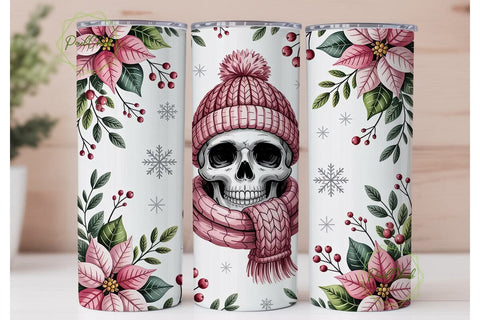 Pink Skull Christmas Tumbler Wrap Sublimation PixelChick 