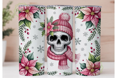 Pink Skull Christmas Tumbler Wrap Sublimation PixelChick 