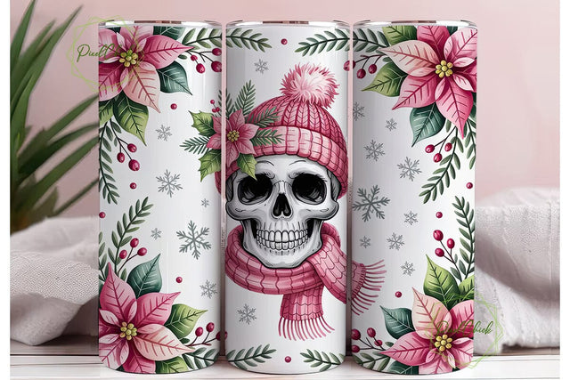 Pink Skull Christmas Tumbler Wrap Sublimation PixelChick 