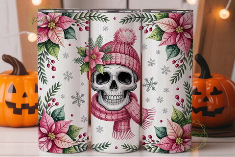 Pink Skull Christmas Tumbler Wrap Sublimation PixelChick 